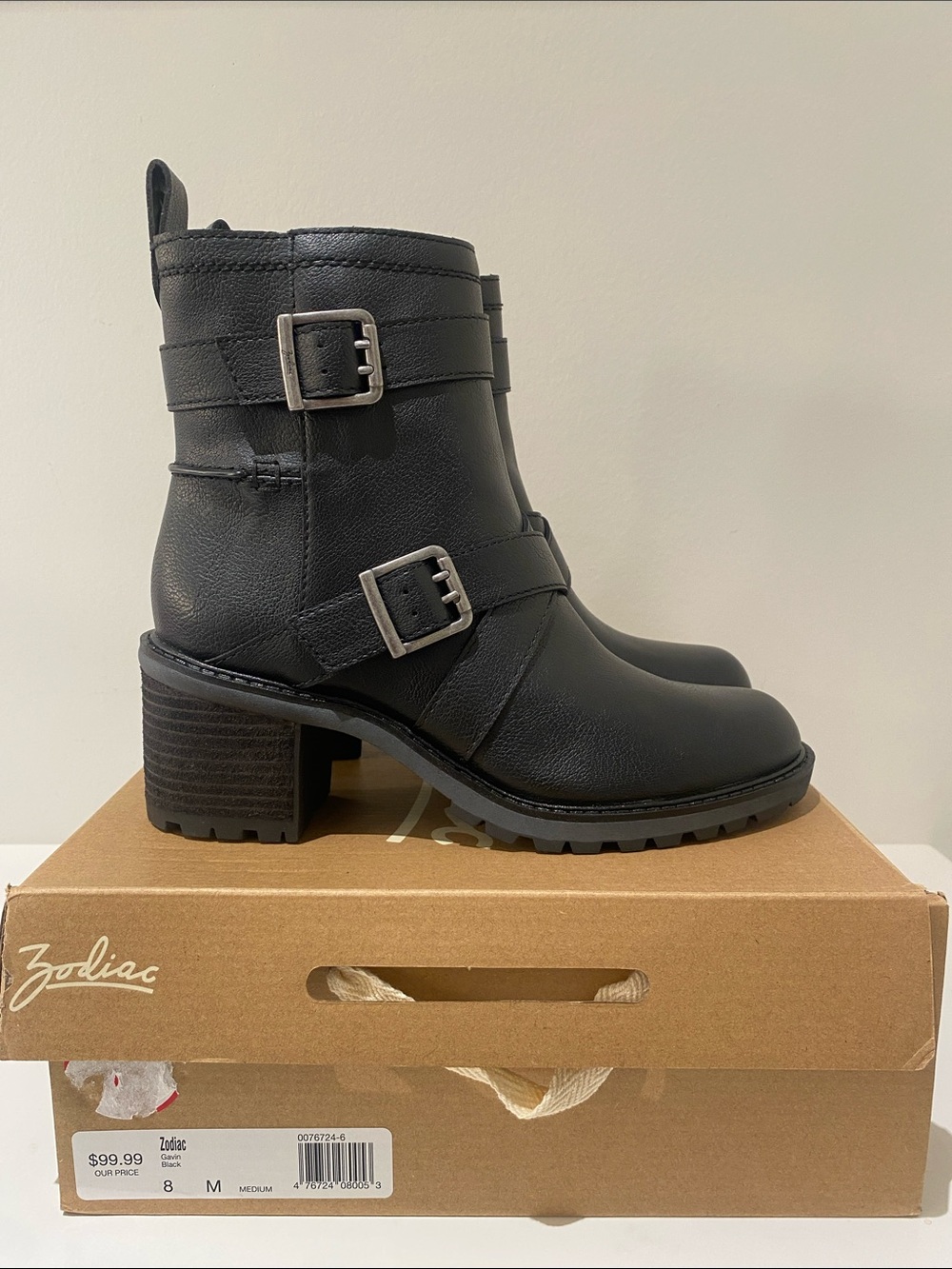 NIB Zodiac Gavin Moto Ankle Boots Booties Black Size 8M